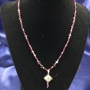 925 Silver, 14k gold and Garnet Stone Necklace